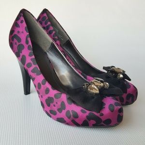 Candie’s Satin Purple Leopard Print Pumps Size 8.5